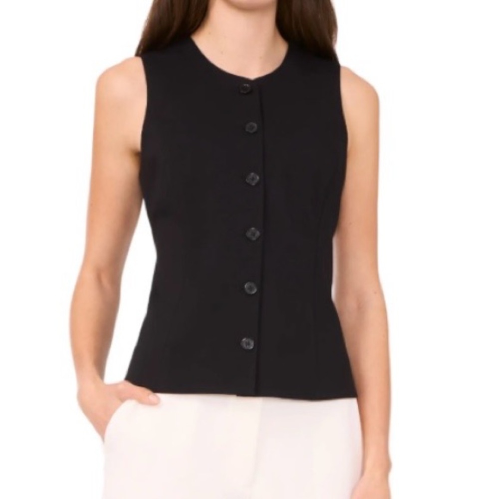 Halogen Black Sleeveless Button-Front Shell Vest